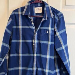Hollister Mens Shirt Lg Button Up Long Sleeve Flannel Blue Casual Outdoor Wear